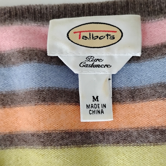 Talbots Vintage Cashmere V-Neck Sweater Candy Colorful Stripe Classic Size. Med - Picture 11 of 13
